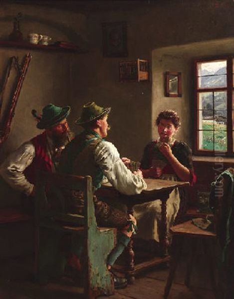 Beim Kartenspiel Oil Painting by Emil Rau