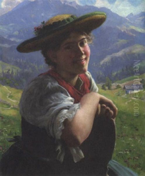 Lachendes Bayerisches Dirndl Oil Painting by Emil Rau