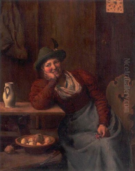 Bavarian Maiden Oil Painting by Emil Rau