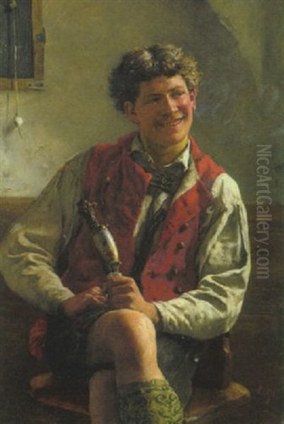 Lachender Bauernbursche Mit Tabakspfeife Oil Painting by Emil Rau