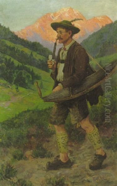 Oberbayerischer Holzarbeiter Oil Painting by Emil Rau