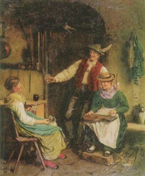 Hausmusik In Der Bauernstube Oil Painting by Emil Rau