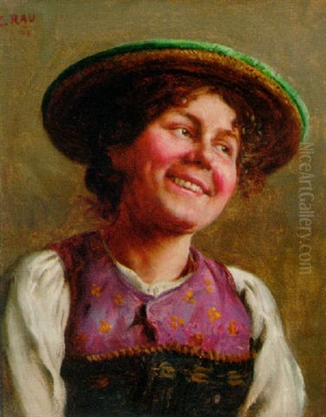 A Tyrolean Girl Oil Painting by Emil Rau