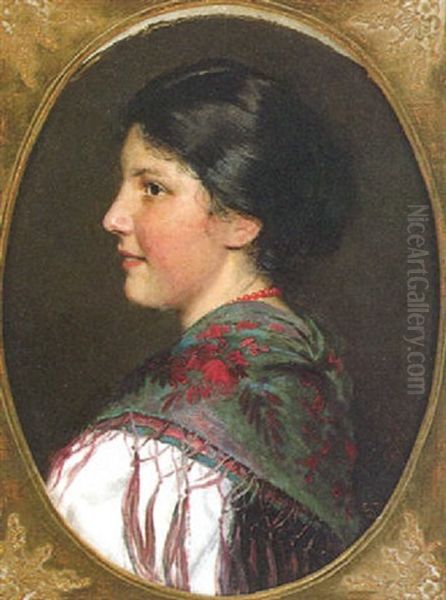 Profilportrait Eines Madchens In Tracht Oil Painting by Emil Rau