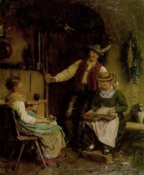 Hausmusik In Der Bauernstube Oil Painting by Emil Rau