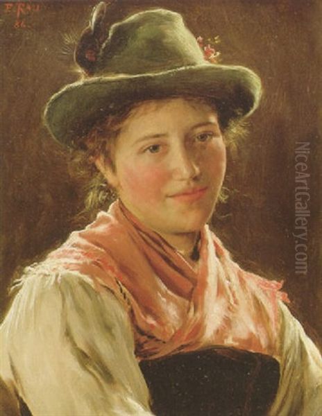 Dirndl Mit Hutchen Oil Painting by Emil Rau