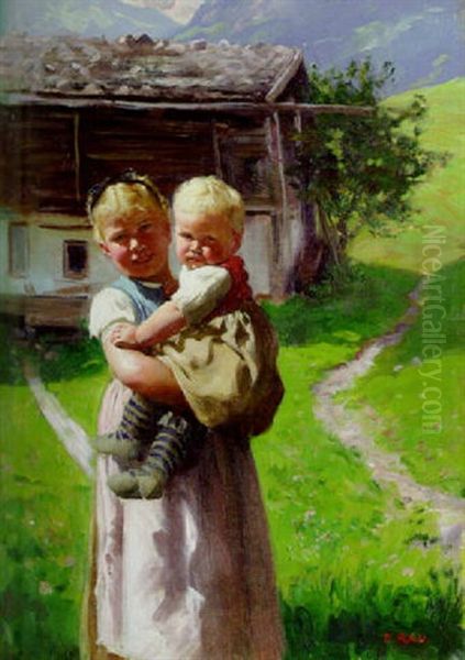 Sisterly Love Oil Painting by Emil Rau