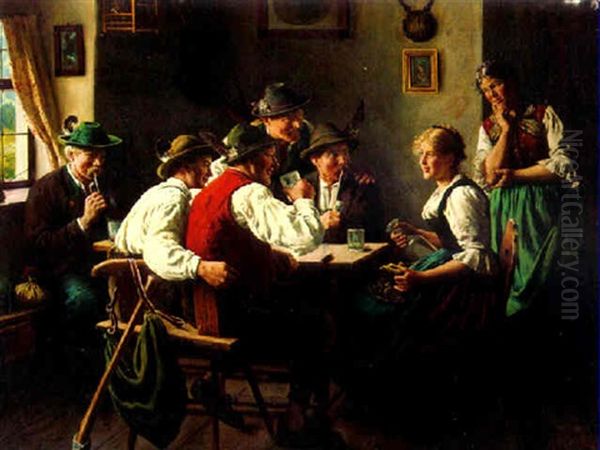 Flirting In The Tavern Oil Painting by Emil Rau