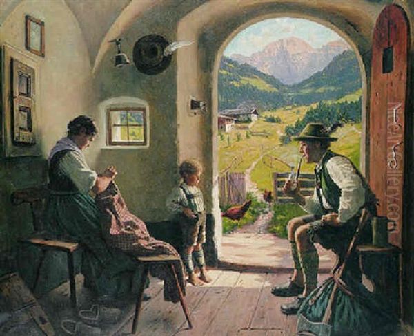 Junges Paar In Einer Bauernstube Oil Painting by Emil Rau