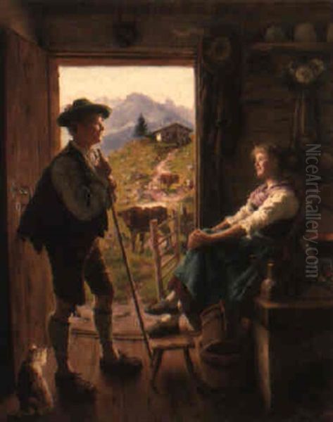 Tyrolean Couple Oil Painting by Emil Rau