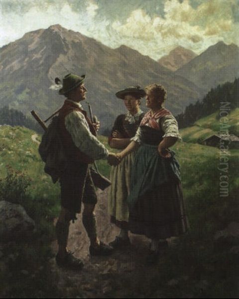 Eine Nette Begegnung Oil Painting by Emil Rau