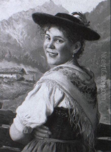 Bildnis Eines Jungen Bauernmadchens In Bayerischer Tracht Oil Painting by Emil Rau