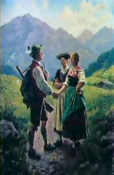 Abschied Des Jagers Oil Painting by Emil Rau