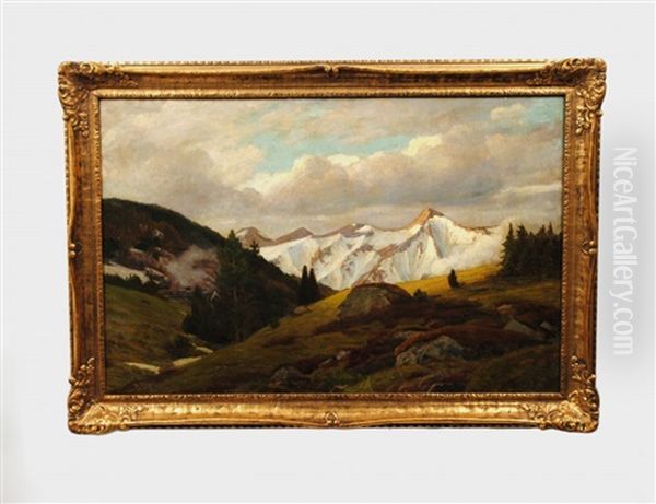 Alpine Landscape Oil Painting by Otto Rau