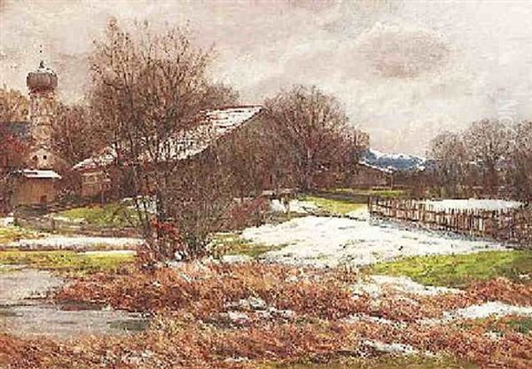 Schneeschmelze Im Alpenvorland Oil Painting by Otto Rau