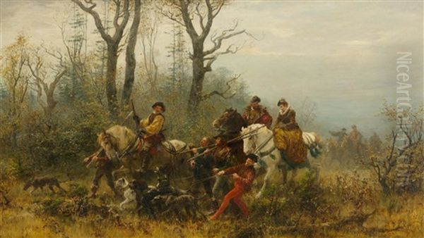 Aufbruch Zur Jagd Oil Painting by Wilhelm Karl Raeuber