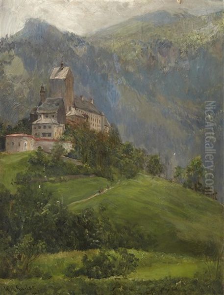 View Of Hohenaschau Castle (chiemgau) Oil Painting by Wilhelm Karl Raeuber