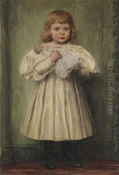 Madchen Mit Puppe (die Adoptivtochter Des Kunstlers) Oil Painting by Wilhelm Karl Raeuber