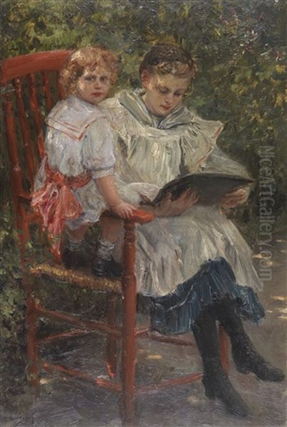 Beim Vorlesen (die Tochter Des Kunstlers) Oil Painting by Wilhelm Karl Raeuber