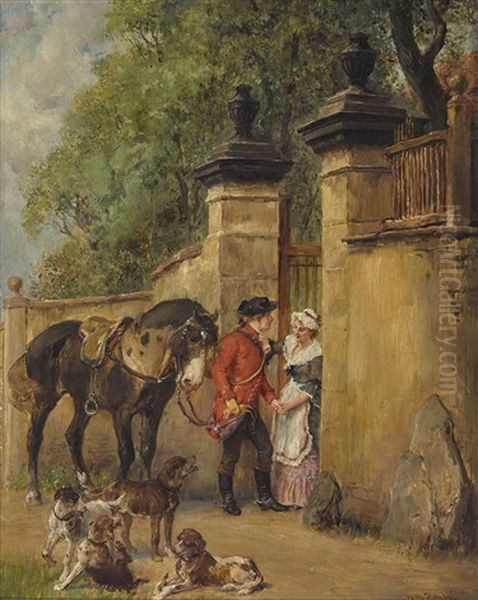 Galante Szene An Der Schlossmauer Oil Painting by Wilhelm Karl Raeuber