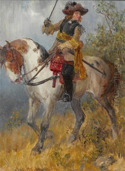 Musketier Zu Pferd Oil Painting by Wilhelm Karl Raeuber