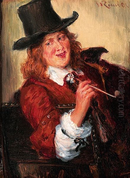 Portrait Eines Jungen Mannes In Historischer Tracht Mit Tonpfeife Oil Painting by Wilhelm Karl Raeuber