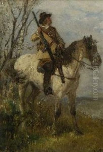 Auf Vorposten Am Waldrand Oil Painting by Wilhelm Karl Raeuber