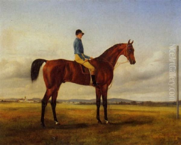 Jockey Auf Braunem Rennpferd Oil Painting by Ferdinand Rauch