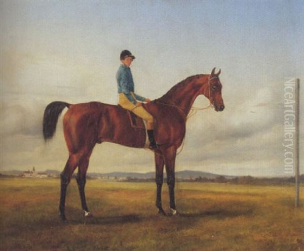 Jockey Auf Braunem Rennpferd Oil Painting by Ferdinand Rauch