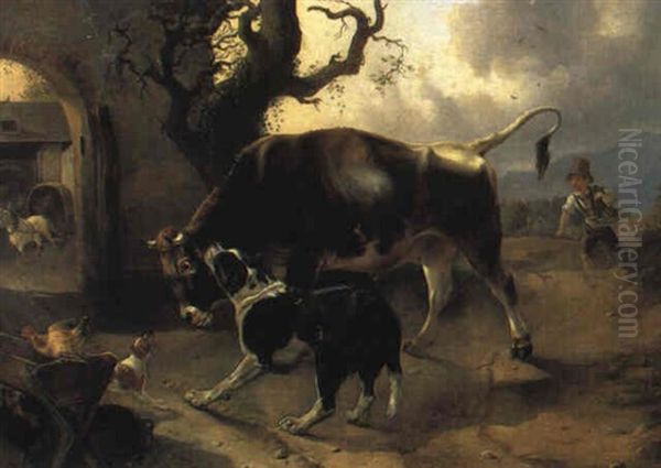 Reges Trieben Vor Dem Bauernhof Oil Painting by Ferdinand Rauch