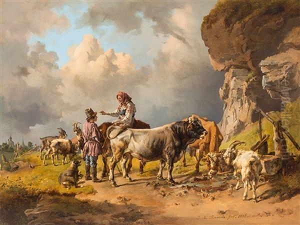 Russian Herdsmen Oil Painting by Johann Nepomuk Rauch