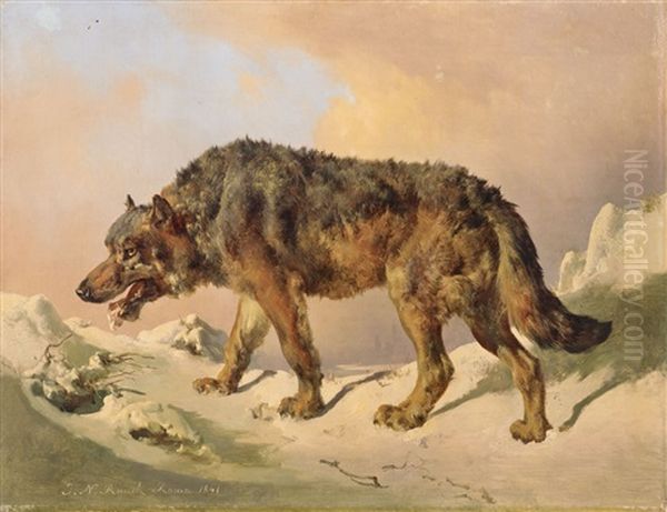 Siberian Wolf Oil Painting by Johann Nepomuk Rauch