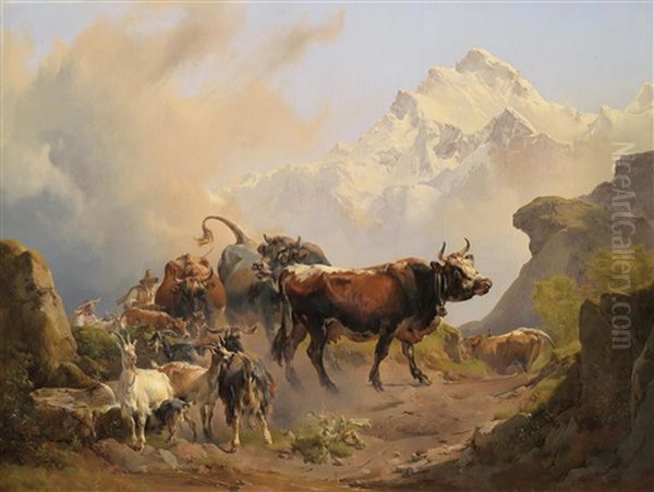 Almabtrieb Oil Painting by Johann Nepomuk Rauch