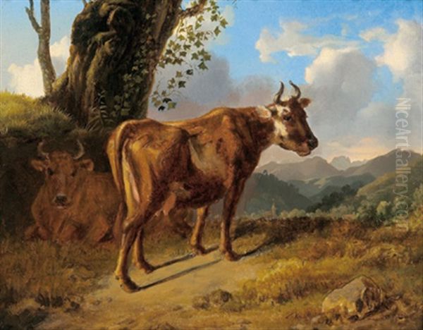 Kuhe In Einer Landschaft Oil Painting by Johann Nepomuk Rauch