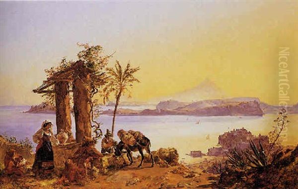 Veduta Del Castello Di Baia Con Procida E Ischia Sul Fondo Oil Painting by Johann Nepomuk Rauch