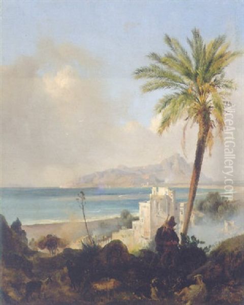 Italienische Landschaft Mit Staffage Oil Painting by Johann Nepomuk Rauch