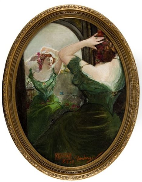 Dama Upinajaca Wlosy Przed Lustrem Oil Painting by Heinrich Rauchinger