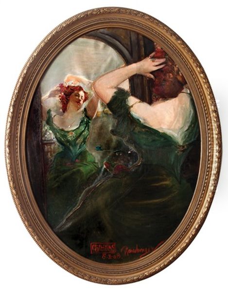 Figure In Front Of The Mirror Oil Painting by Heinrich Rauchinger