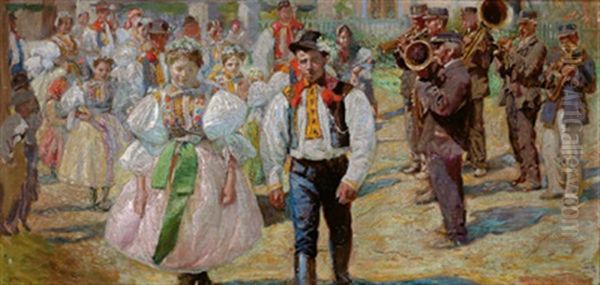 Slowakische Bauernhochzeit Oil Painting by Heinrich Rauchinger