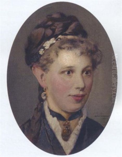 Portrait Of A Lady Wearing A Obnnet And Gold Choker Oil Painting by Heinrich Rauchinger