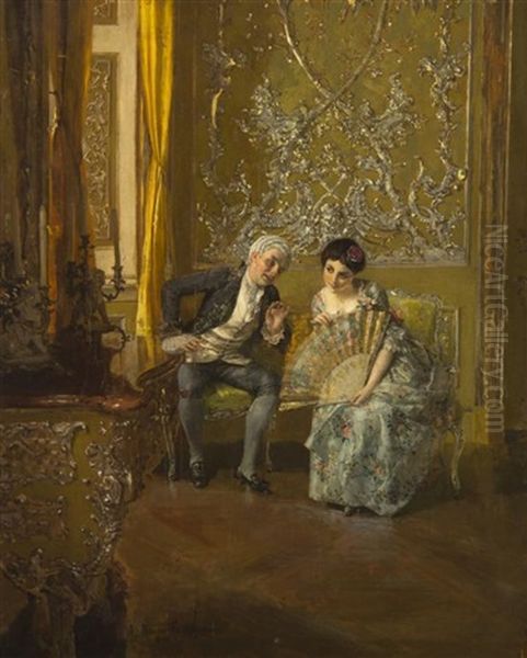 Discreet Conversation Oil Painting by Albert Raudnitz