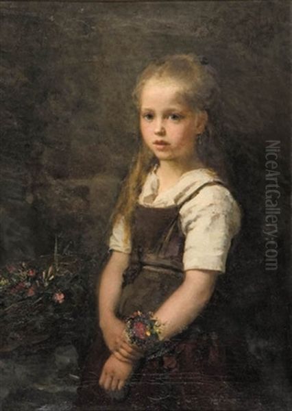 Flower Girl Oil Painting by Albert Raudnitz