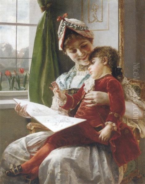 Storytime Oil Painting by Albert Raudnitz