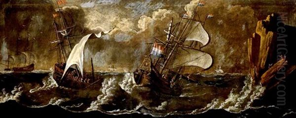 Sturmische Marine Oil Painting by Franz Ludwig Raufft