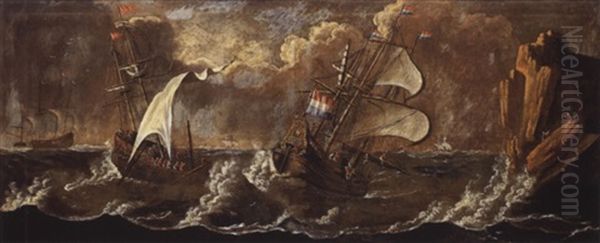 Sturmische Marine Oil Painting by Franz Ludwig Raufft