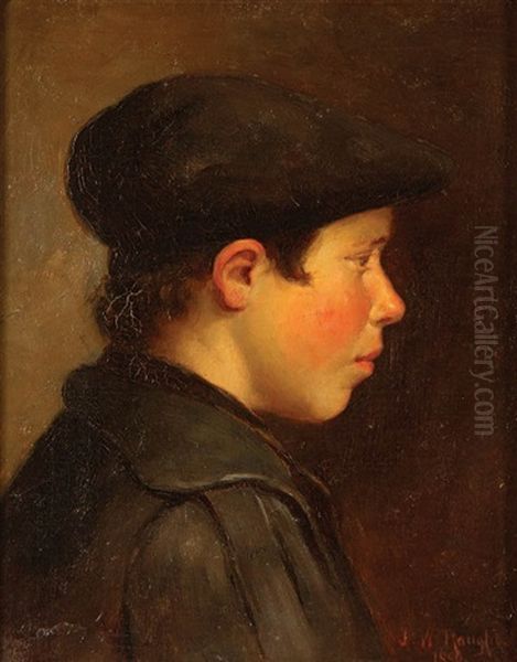 Profile Of A Young Boy With Cap Oil Painting by John Willard Raught