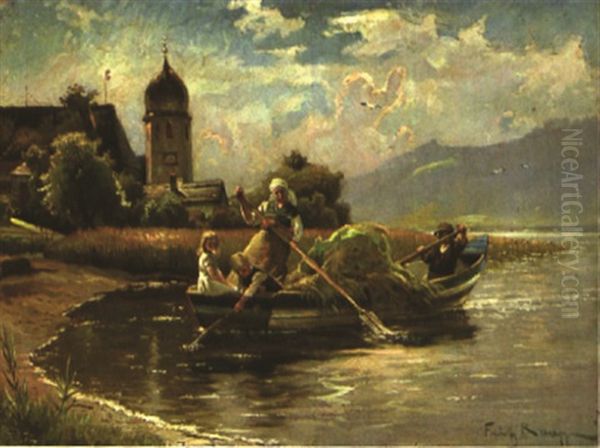 Uberfahrt Am Chiemsee Oil Painting by Friedrich (Fritz) Raupp