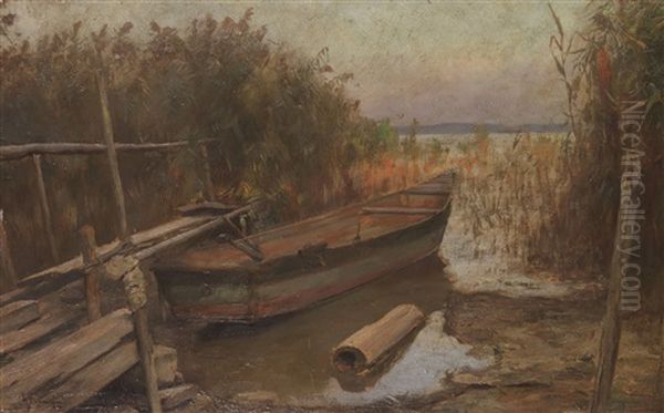 Fischerboot Im Schilf Oil Painting by Karl Raupp