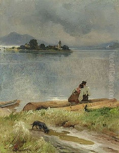 Liebespaar Am Ufer Des Chiemsees Oil Painting by Karl Raupp