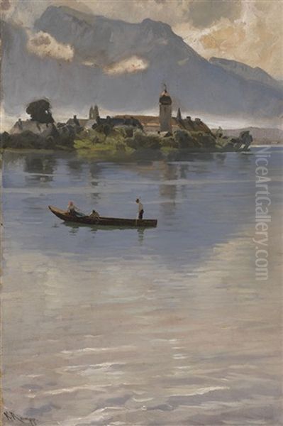 Kahnfahrt Auf Dem Chiemsee Vor Der Fraueninsel Oil Painting by Karl Raupp